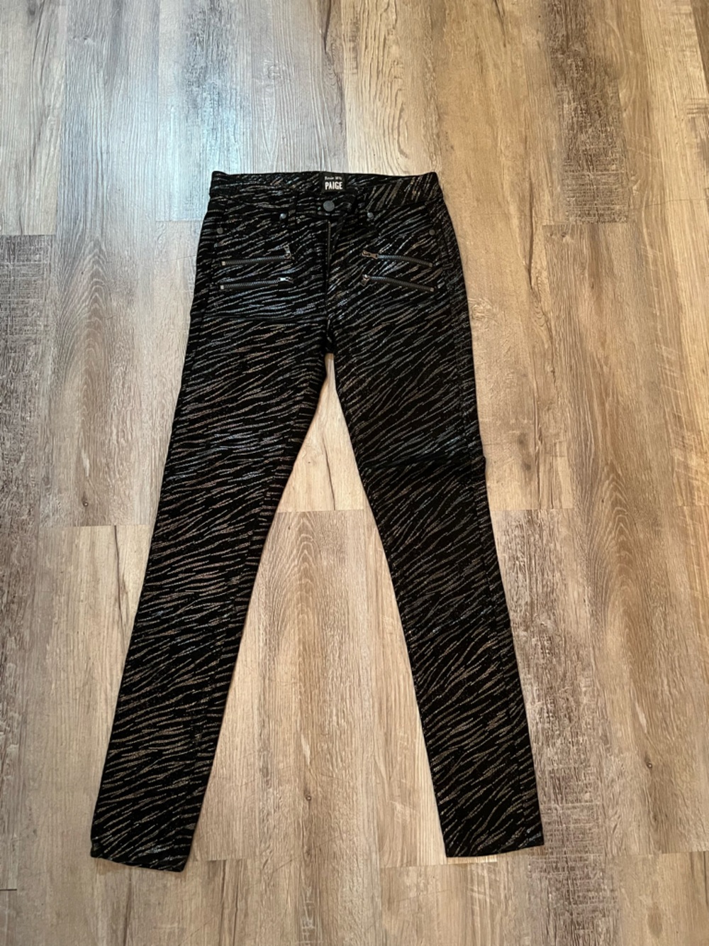PAIGE Black Pants with Silver Metallic Stripe Detail